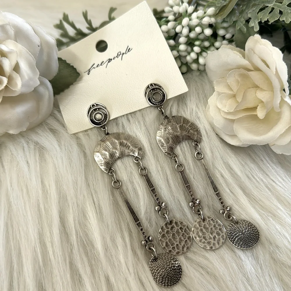 Free People Back To Brooklyn Dangle Silver Tone Boho Earrings - Picture 3 of 12